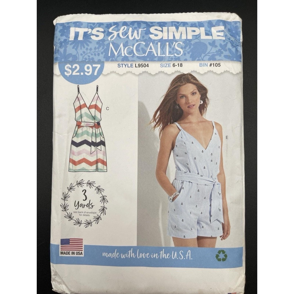 McCalls L9504 Misses Romper Dress Sewing Pattern Size 6-18 Uncut‎ USA